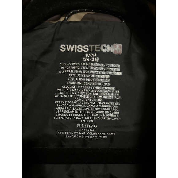 EUC Men's SWISS TECH Camo Puffer Vest S Green Brown - Picture 6 of 7